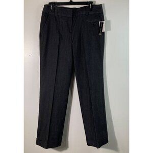 Womens Larry Levine Petite Stretch Pants Black Straight Cuffed 10P NWT